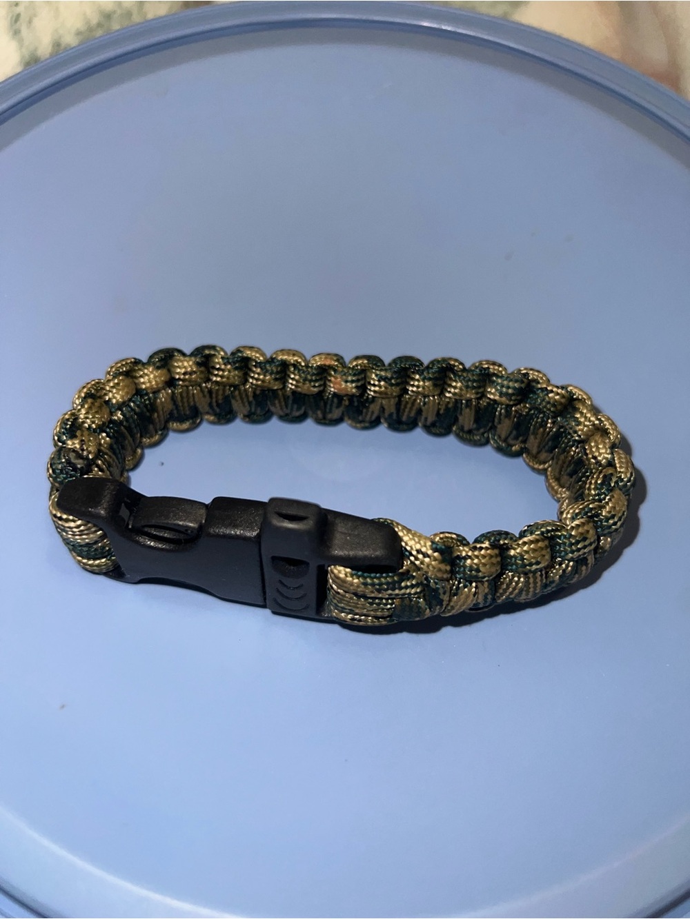 Camo Paracord Survival Bracelet with Black Buckle Whistle